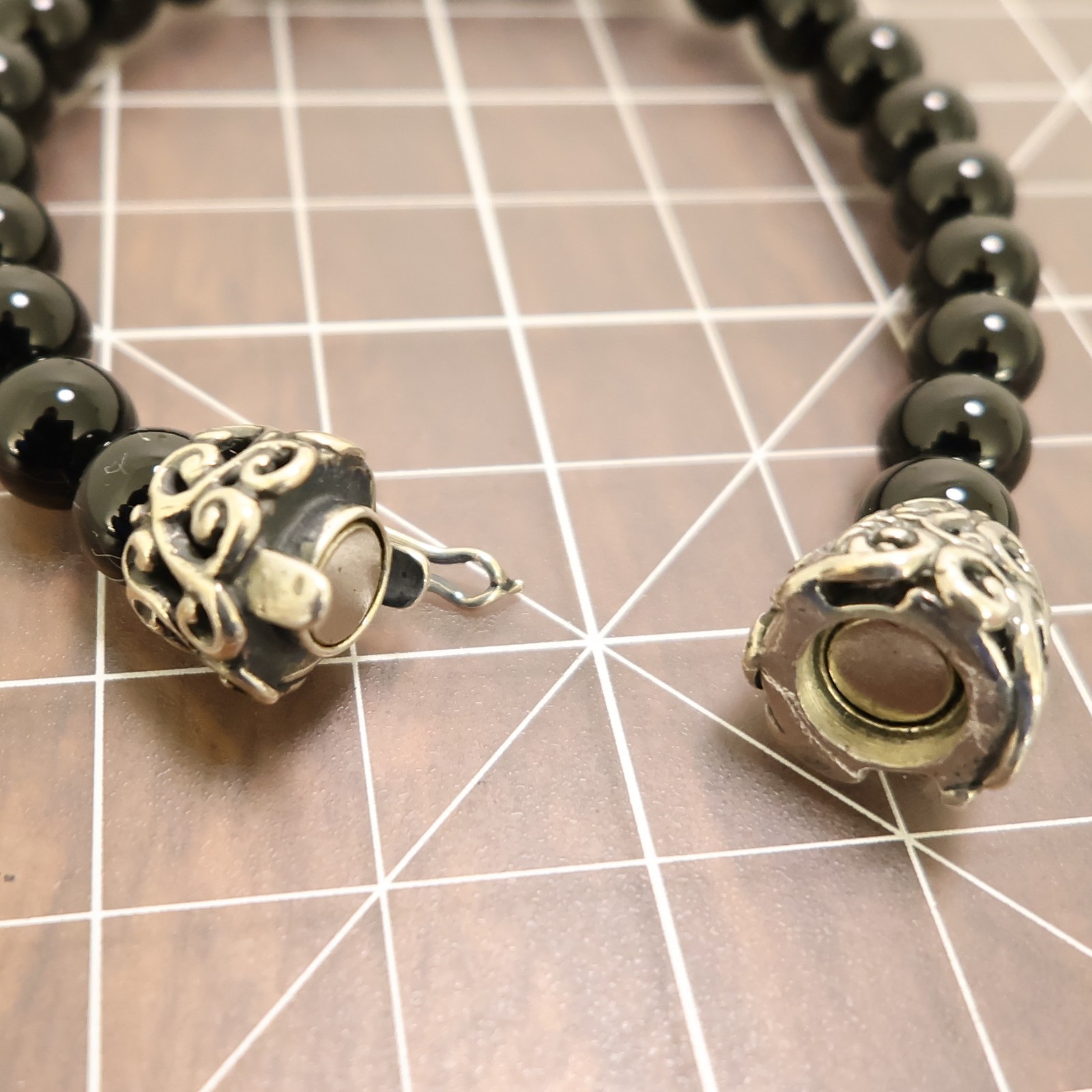 Carolyn Pollack bracelet Relios black onyx beads silver magnetic clasp 6.75in