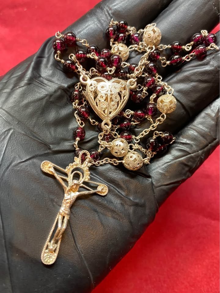Beautiful Sterling Silver Catholic Rosary Devotional Prayer Beads – 21.5″