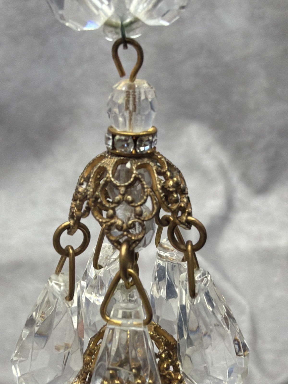 Vintage Signed Miriam Haskell Brass Crystal Facet Glass Dangle Necklace T2