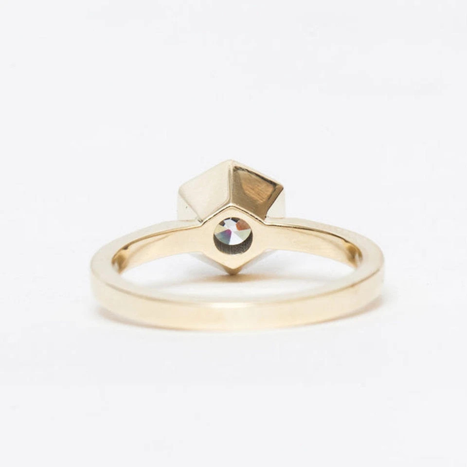 10K Yellow GoldFN Ring With Simple 0.35CT Round Cut White Moissanite For Women’s