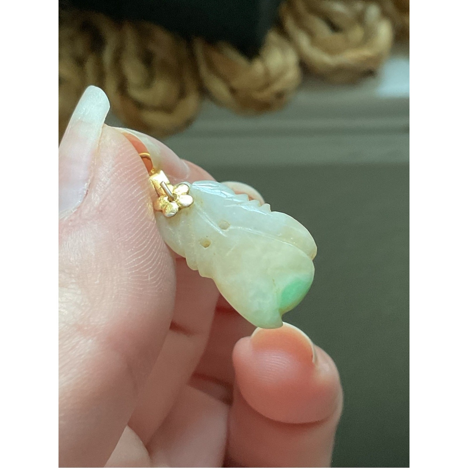 Vintage Jadeite Jade Carved Necklace Pendant