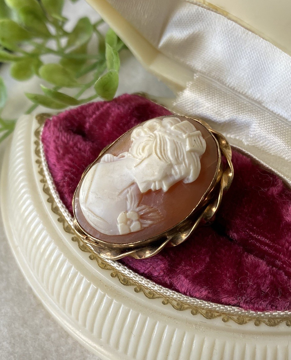 Vintage Genuine Carved Shell Cameo 12k GF Gold Filled Pin Pendant Heirloom Piece
