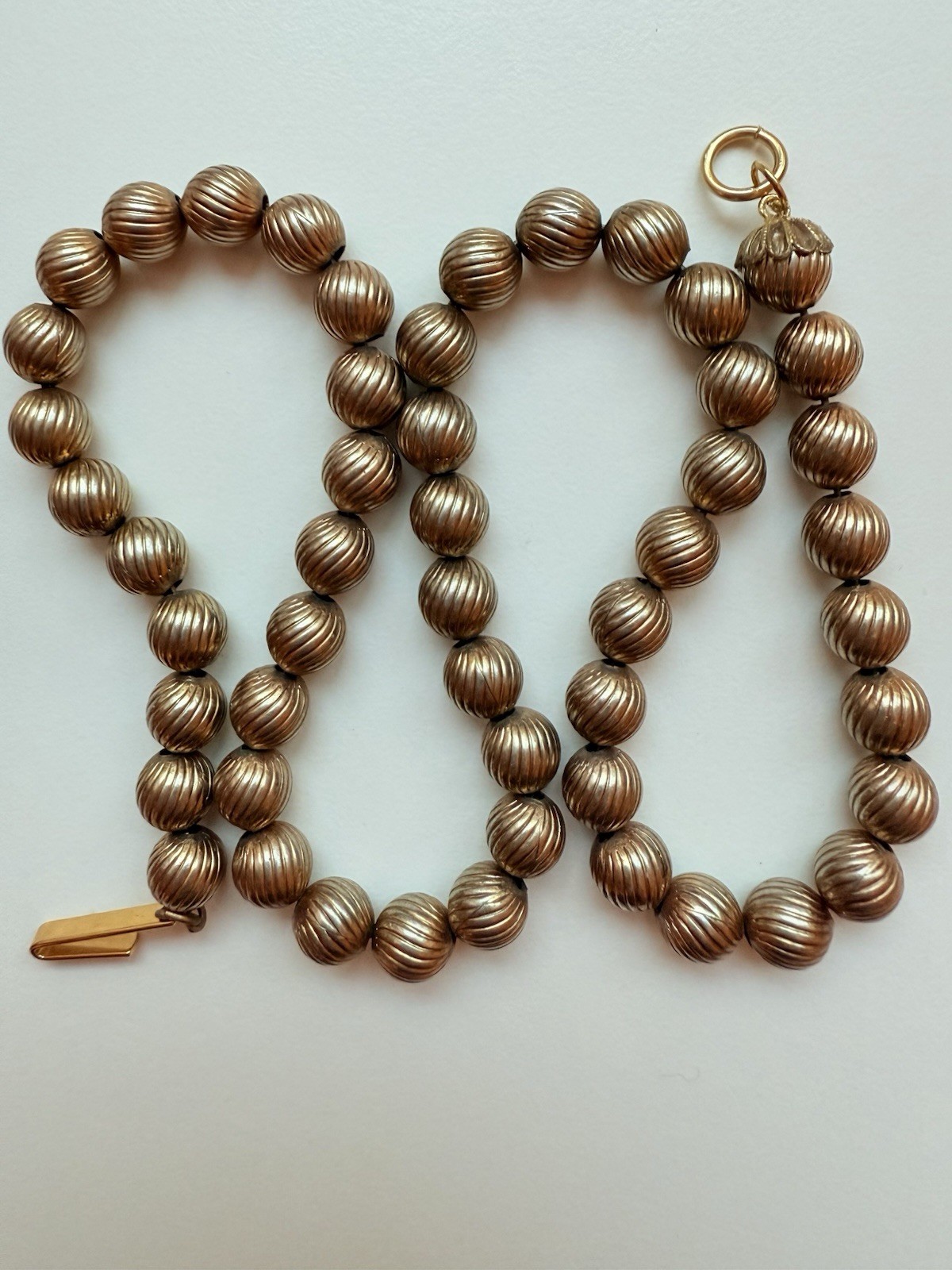 Vintage Ball and Chain Gold Textured Bead Necklace (3016)