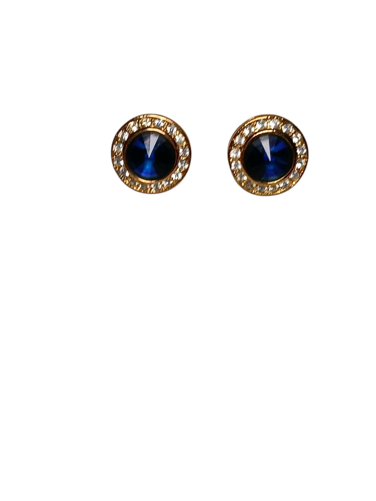 Roman Signed Earrings Violet Blue Rivoli Clear Crystal Gold Tone Round Pierced