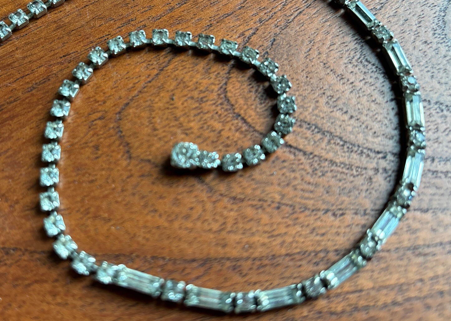 Vintage Clear Glass Rhinestone Necklace Rectangles Choker 14.5″ Bridal Wedding