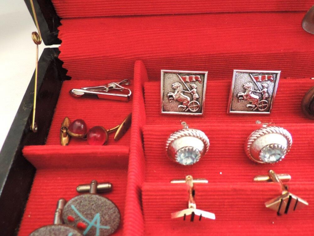 Vtg Lot #3 Men’s Jewelry Box Cuff Links Tie Clips Swank Kreisler Craft Unsigned