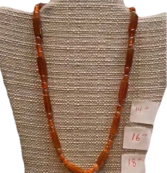 Beautiful Antique Natural Carnelian Long Stone Beaded Necklace Hand-Knotted 20”
