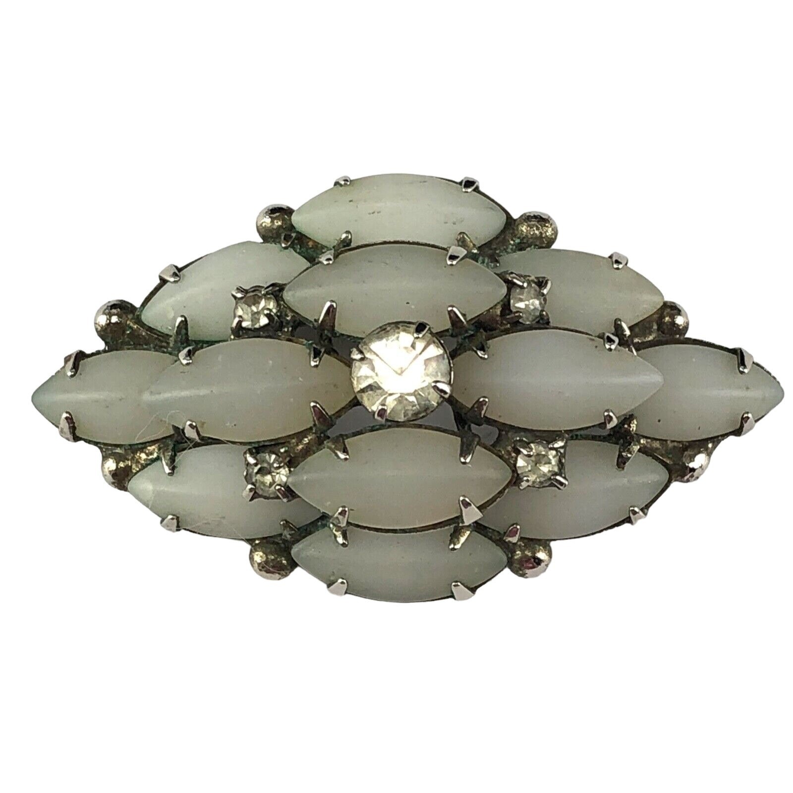 Vintage Pendant Silver Tone with White Satan Stones & Crystals