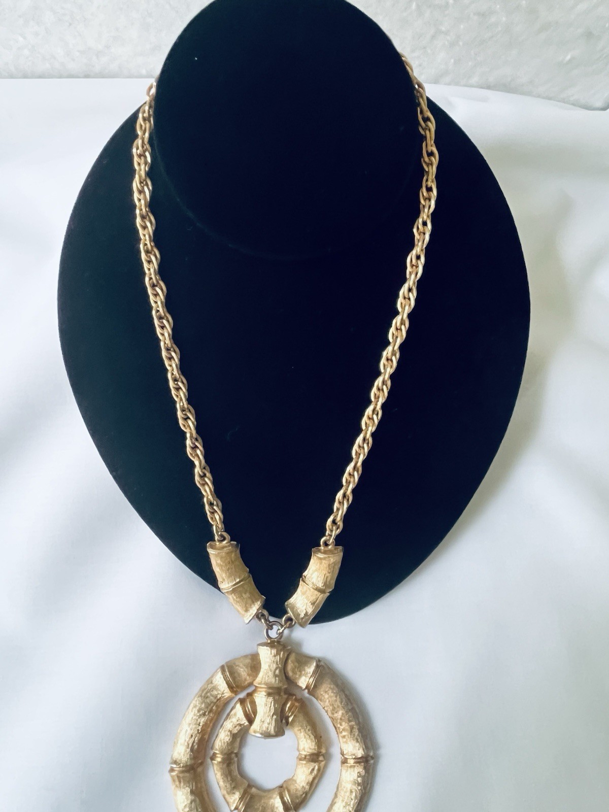 Vintage Napier Bamboo Double Hoop Door Knock Brushed Gold Necklace & Earring Set