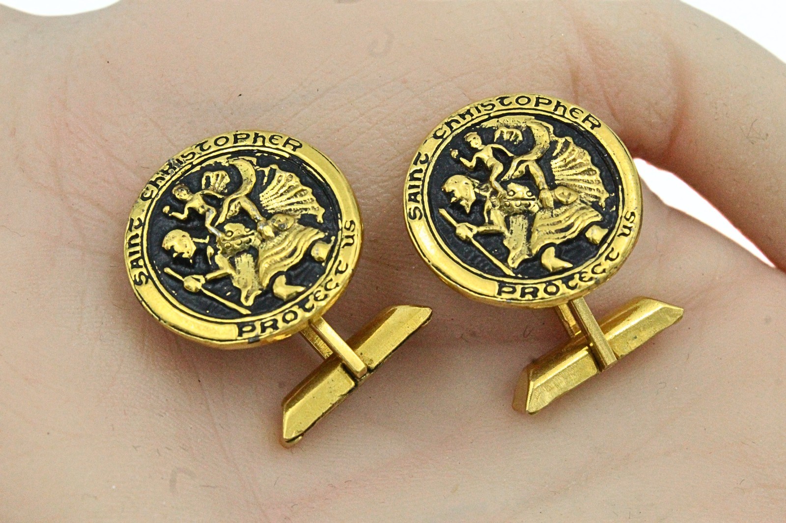Amazing St. Christopher Embossed Gold Plated Formal Cufflinks