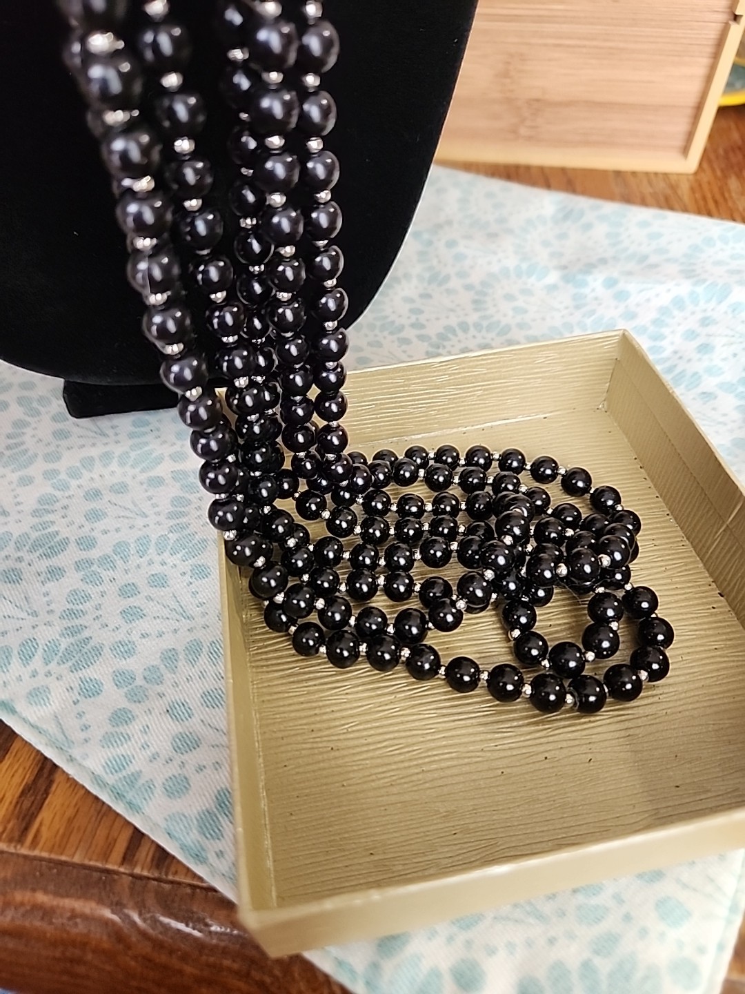 NWT JTV BLACK ONYX MULTI STRAND Long Beaded Necklacew Silver Spacers Statement