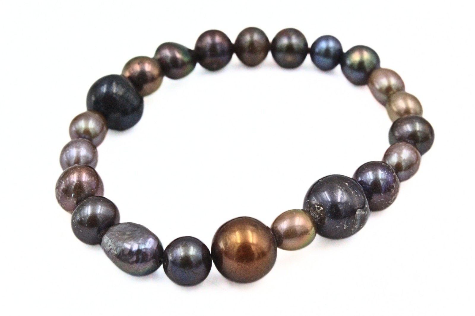 Amazing Black Gray Brown Iridescent Keshi Freshwater Pearl HSN Stretch Bracelet