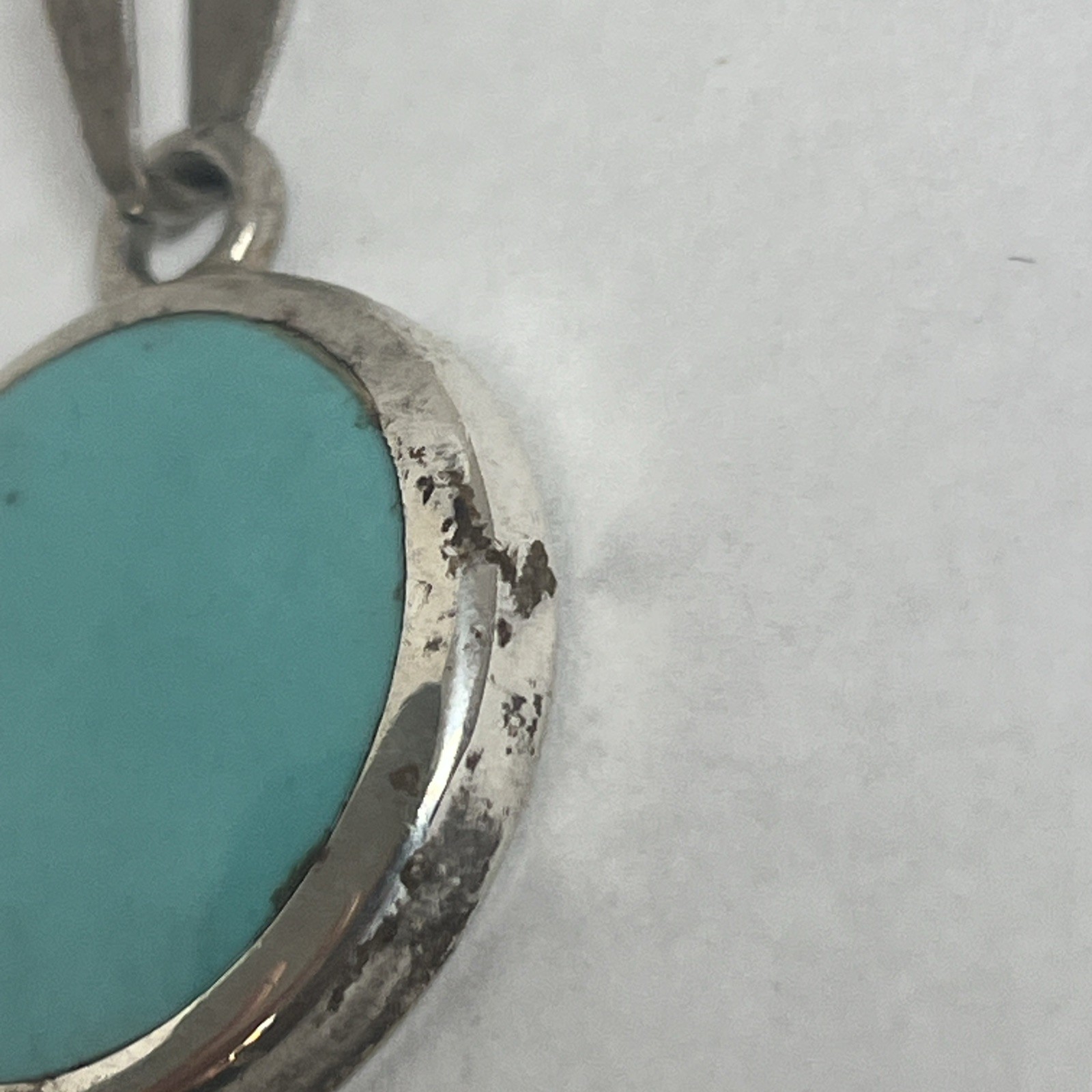 Vintage Sterling Silver ATI Mexico Turquoise Slide Pendant