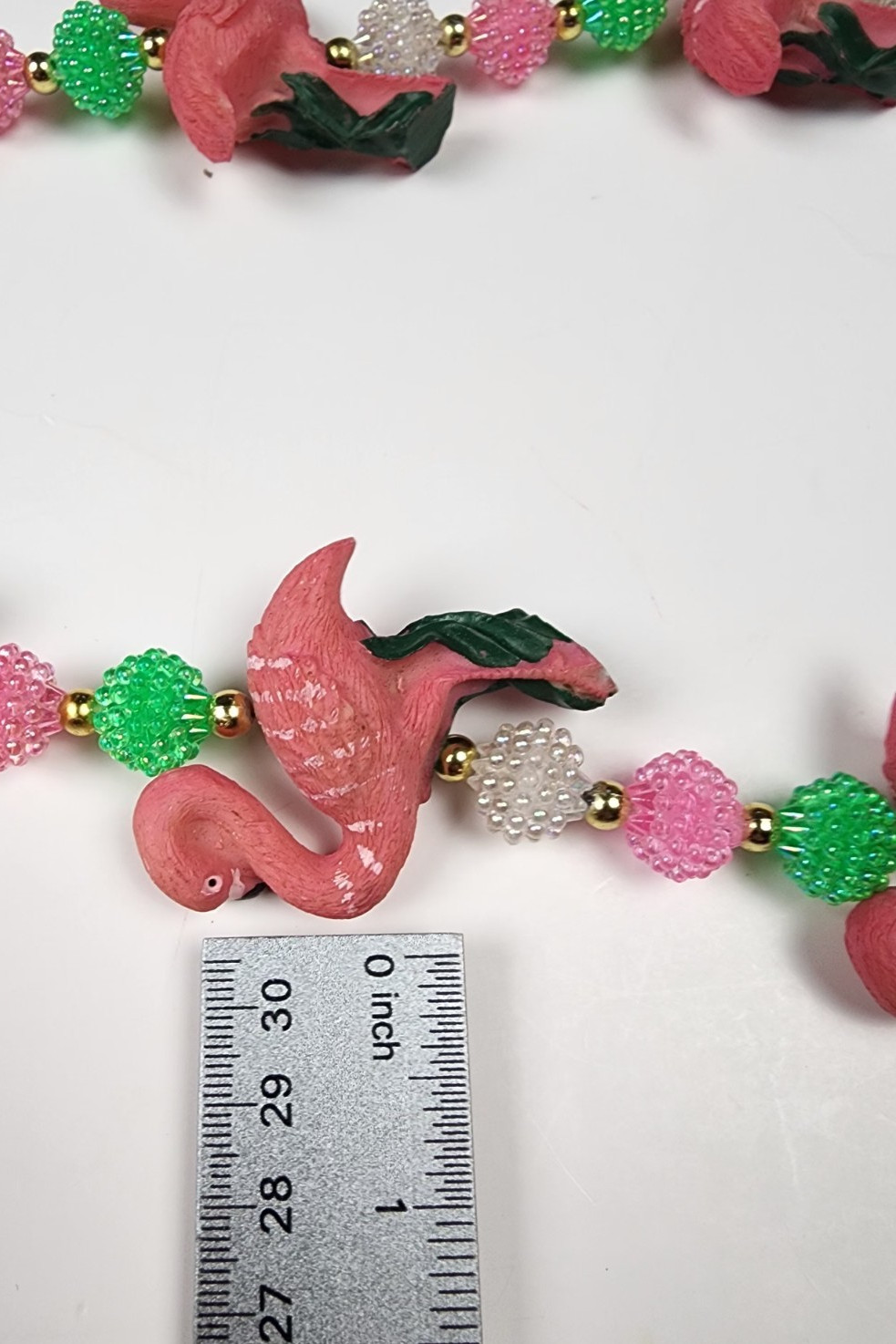 VTG Pastel Resin POPCORN Beaded Flamingo Necklace Pink Green FUN witty Wear