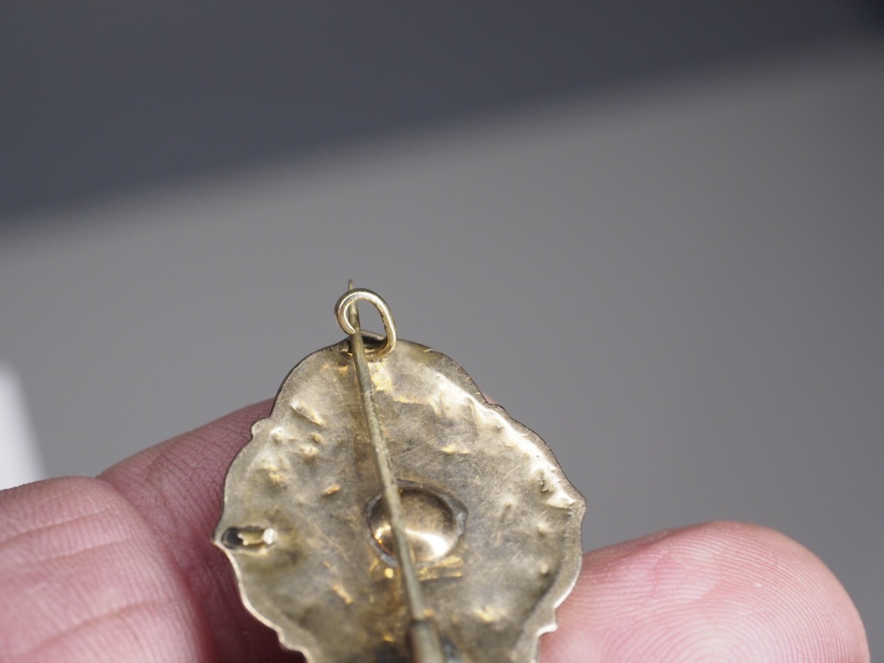 Antique gold filled with black & white enamel brooch C clasp jewelry