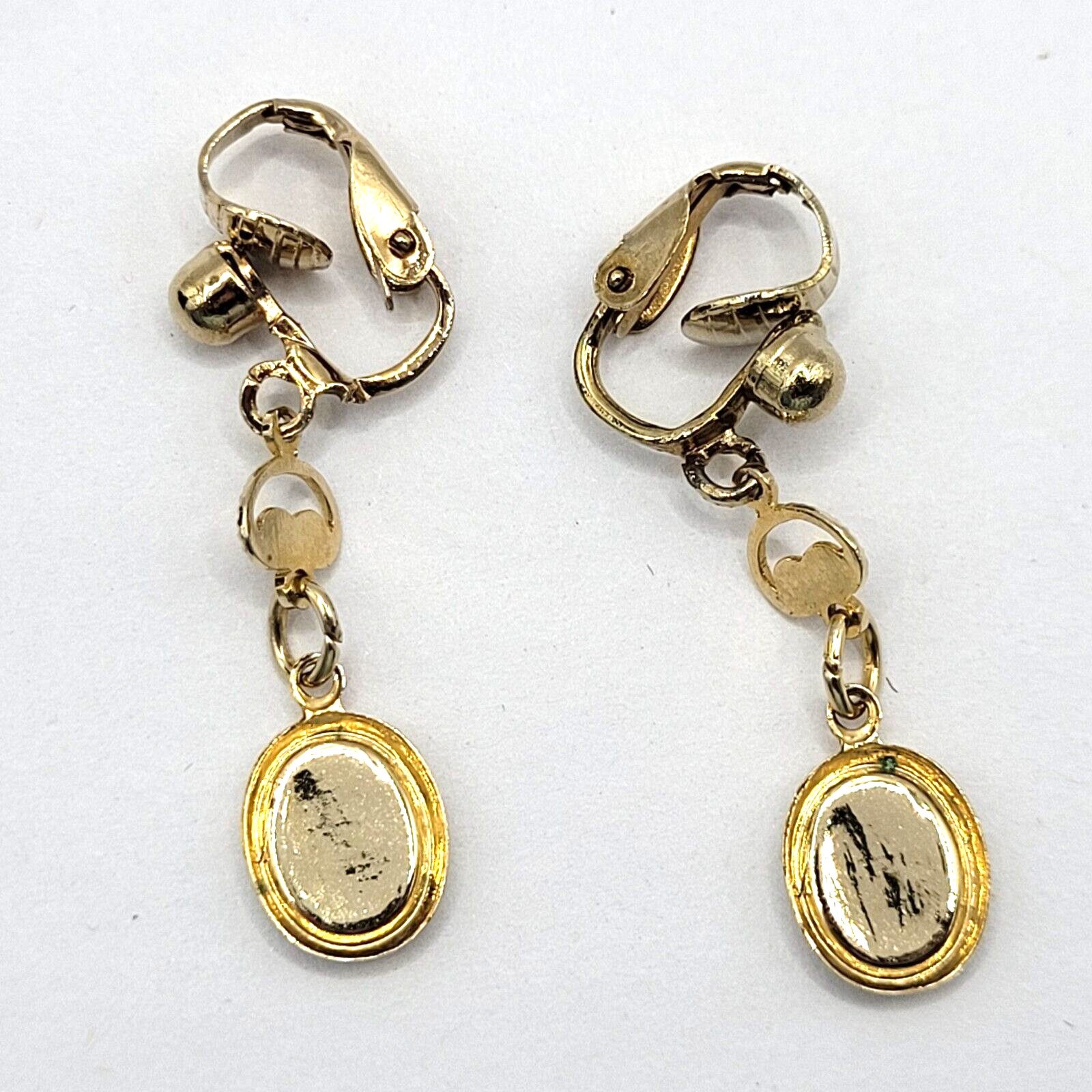 Petite Hand Painted Flowers Porcelain Gold Tone Drop Dangle Vintage Earrings
