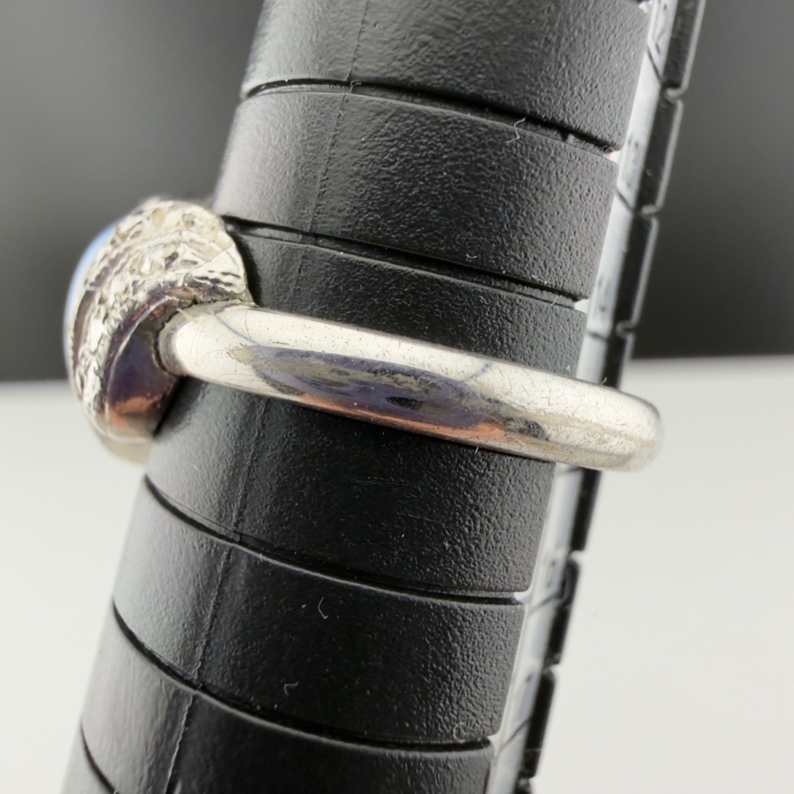 Vintage Silver Tone Faux Marcasite Blue Lab Opal Ring Size 7