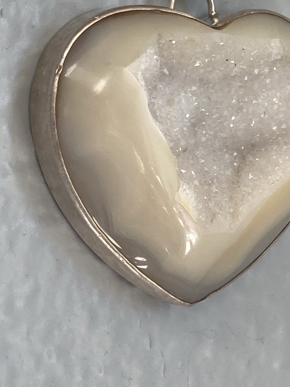 Druzy Pendant Sterling Signed Fifirose 925 Necklace Quartz Heavy Big bail Heart
