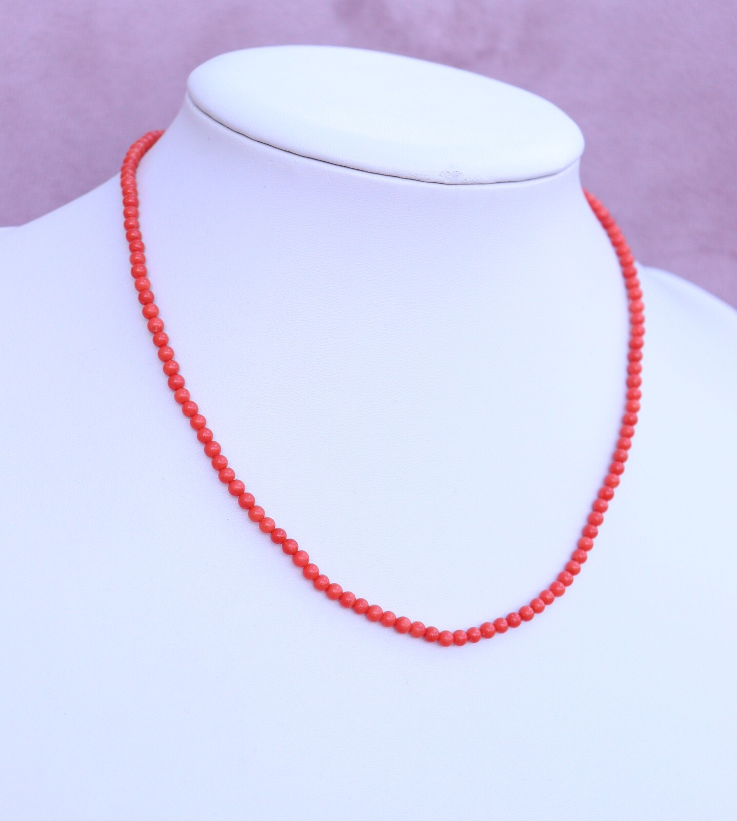 Red Coral Necklace One Strand Mediterranean Corals d-3mm, L-45cm/17,7in