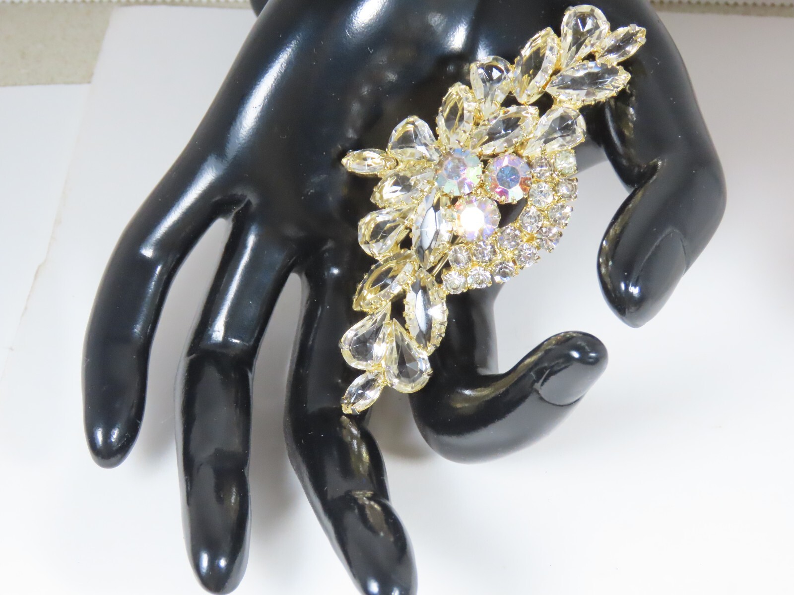 AB Rhinestone Brooch Pin VTG Clear Crystal Cluster Spray Prong Stunning D1580