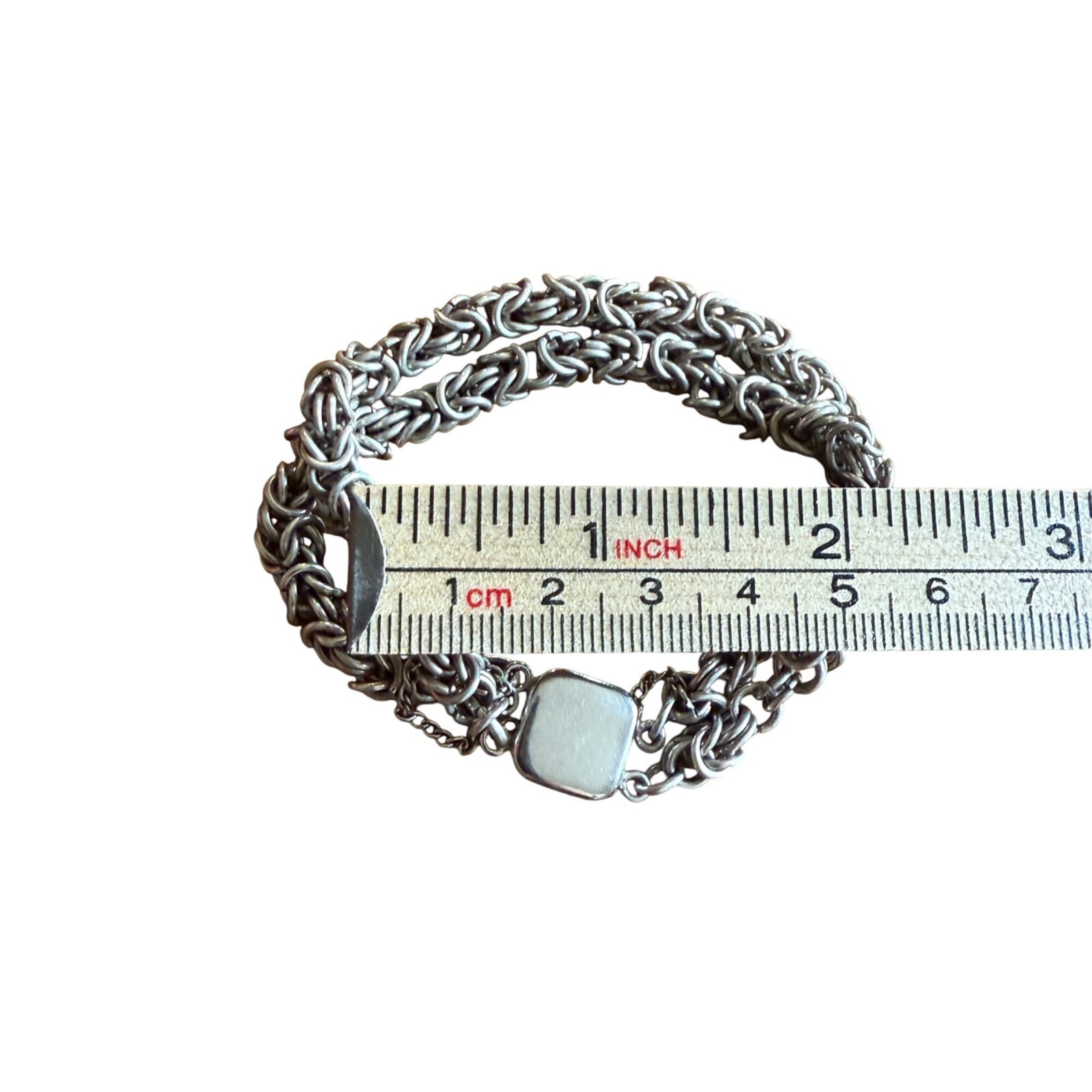 Vintage Sterling Silver Double Byzantine Bracelet With Clasp safety Chain