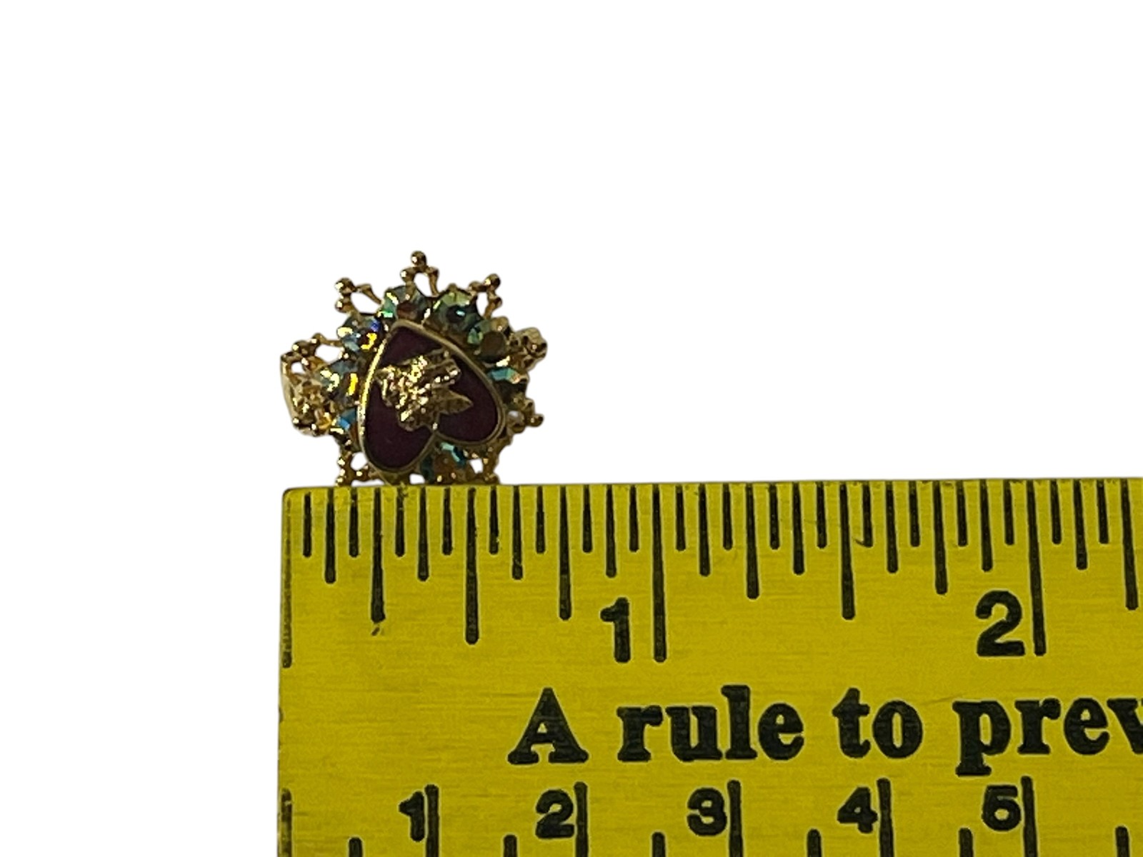 Vintage Gold Tone Red Heart Flower Rhinestone Brooch Pin Jewelry