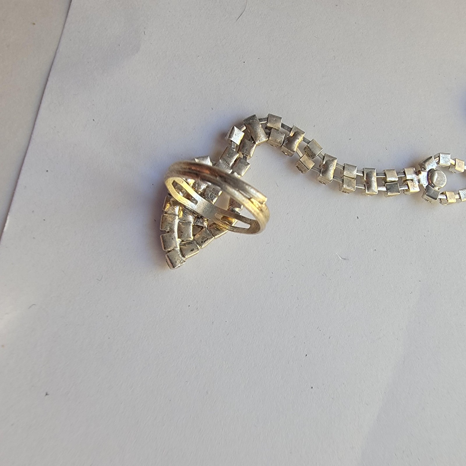 Silver Rhinestone Chain Bracelet Ring Hand Harness Bridal Lobster Clasp Jewelry