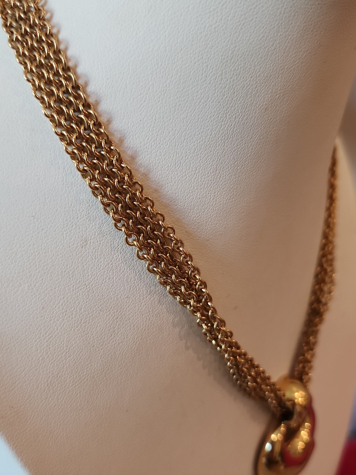 Vintage Monet 4 Strand Mesh Chain Gold Tone Statement Choker Pendant Necklace