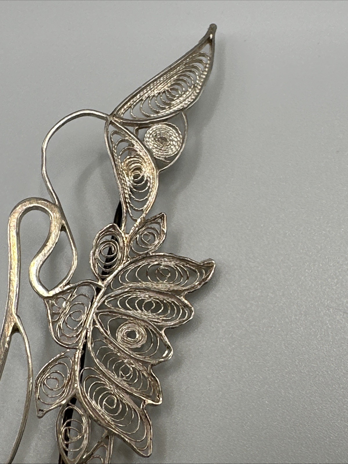 Hand Made EUROPEAN Filigree Brooch 4 in. Silver Lotus Floral