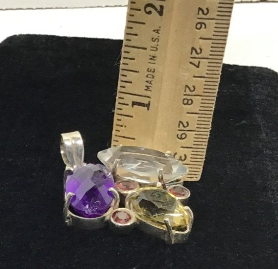 Sterling Silver Multicolor Precious Gemstone Vintage Pendant