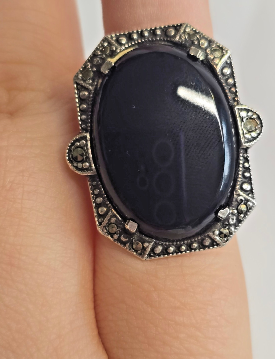 Vtg Sterling Silver Ring 7.49g Fine Jewelry Size 4.25 Band Onyx Look *READ*
