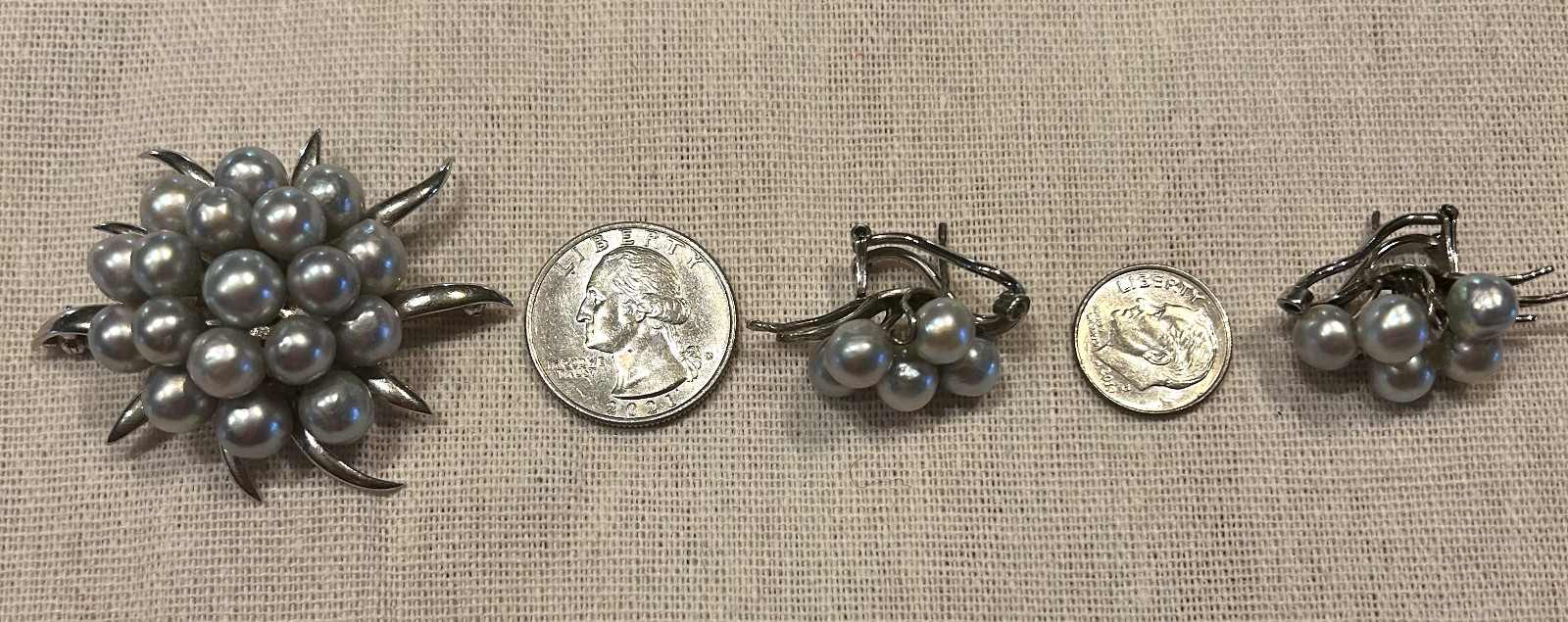 Akoya Blue Pearl Vintage Brooch and Earrings