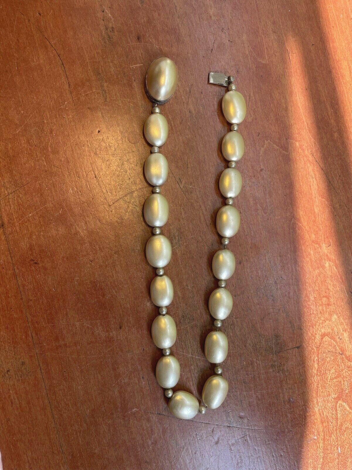 Vintage Sterling Silver Champagne Pearl Disk Necklace 16″