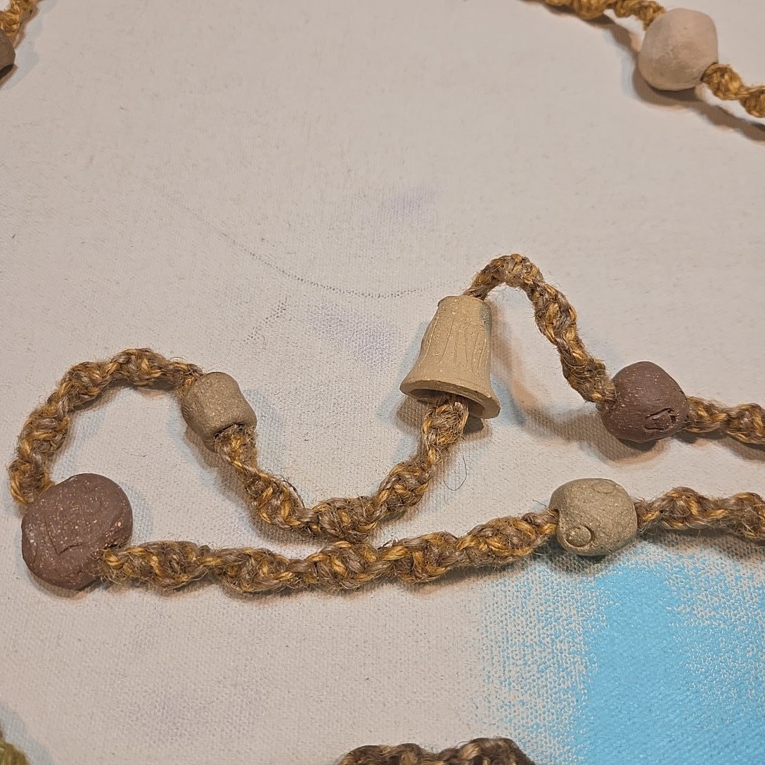 VTG 70s 80s Pottery Clay Bead Necklaces 9pc Signed Artisan Macrame Hemp 12-18in