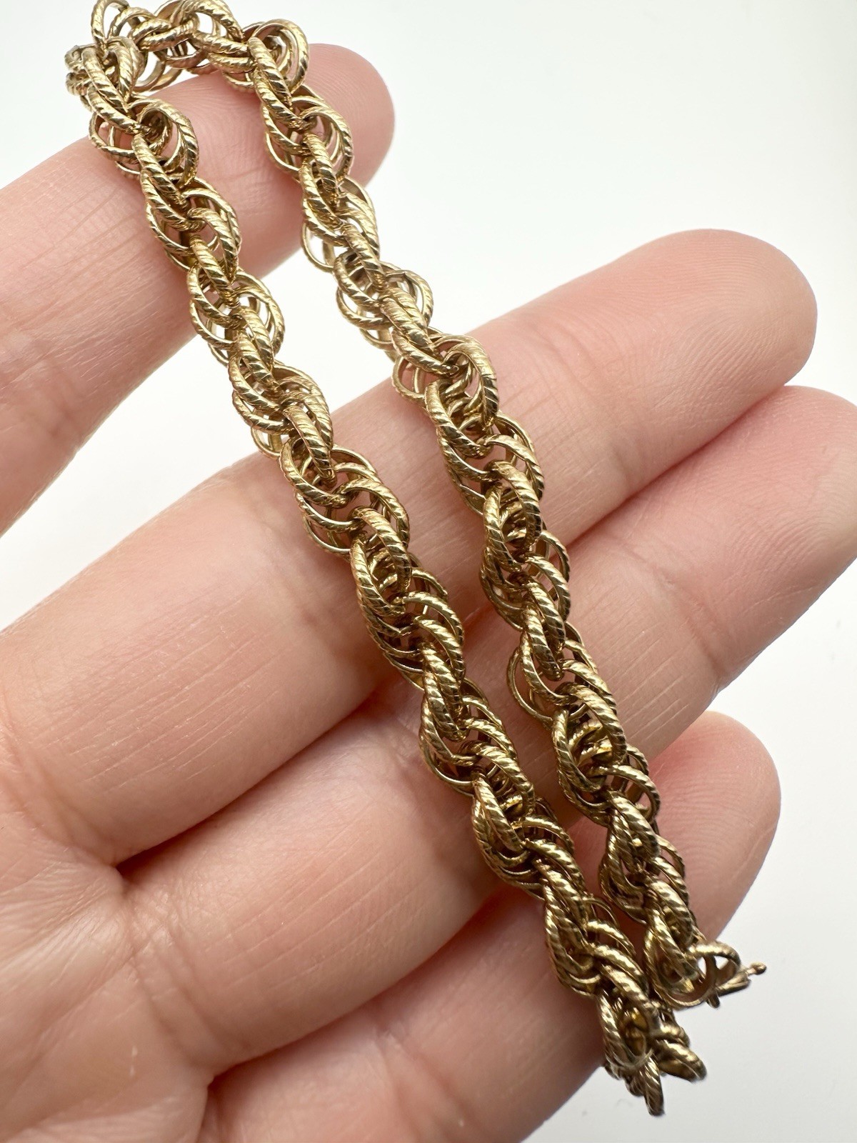 VTG Signed 1/20 12K Yellow Gold Filled Rope Chain Bracelet Mid Century 7 1/4”