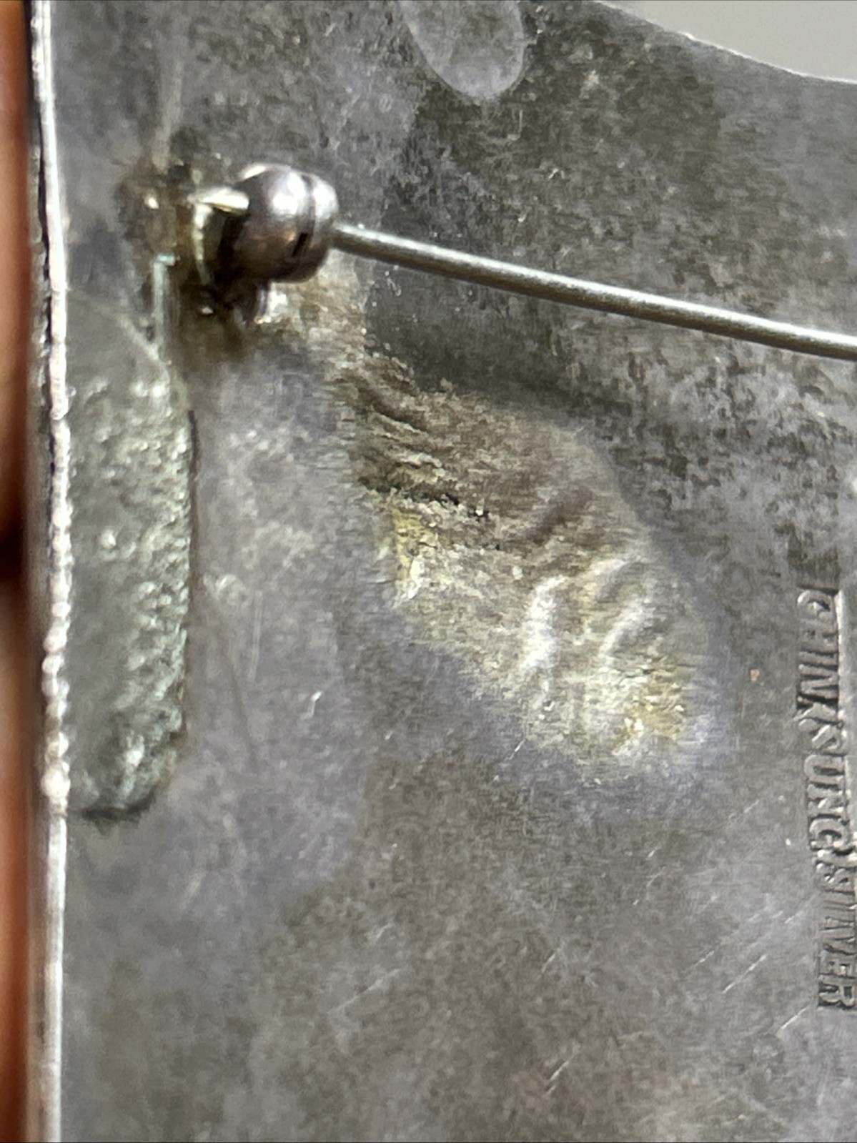 39. Old CHIN SUNG Silver Tribal Repousse Shadow Box Rectangle Pin 67 x 50mm
