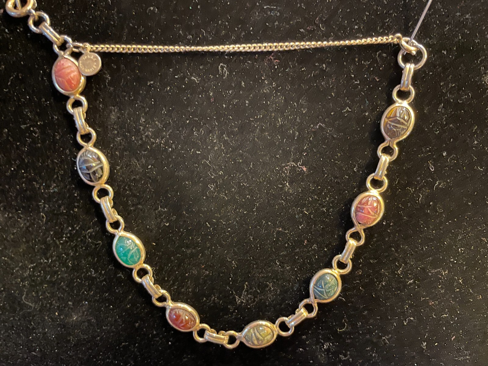 Hadley Carved Stone Scarab & Yellow Gold-Filled Women’s 1960s Vintage Bracelet
