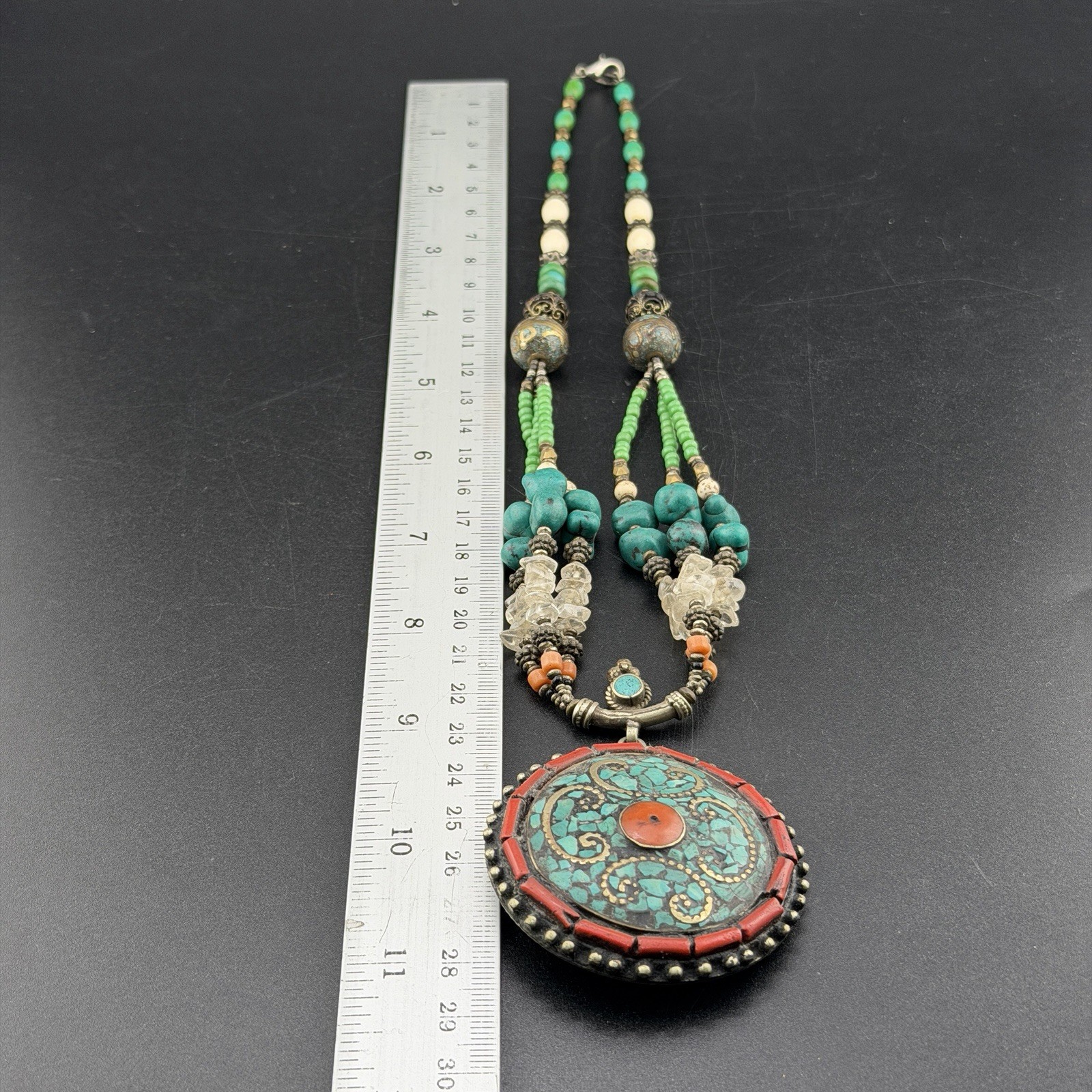Amazing Double Sided Pendant Remarkable Tibetan Handmade Traditional Necklace