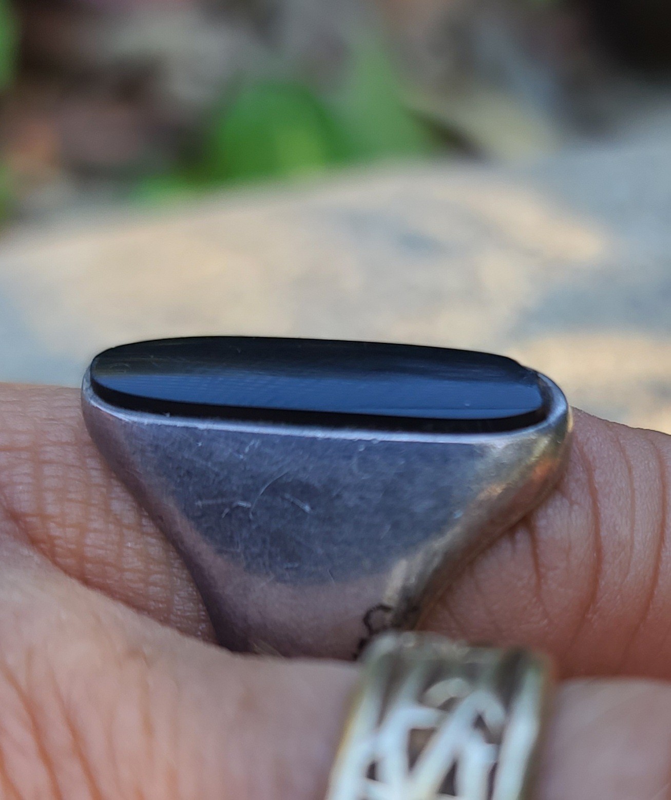 Vtg Sterling 925 Solid Silver Black Onyx Modernist Taxco MEX Ring 8.25sz Signed