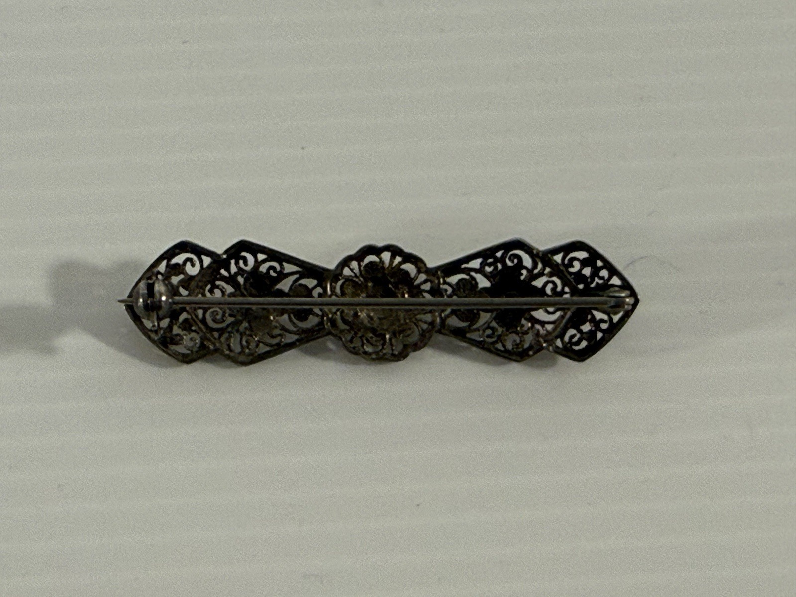 Vintage 835 Silver Filigree Bar Brooch Floral Scrollwork c1930s 3.2gms