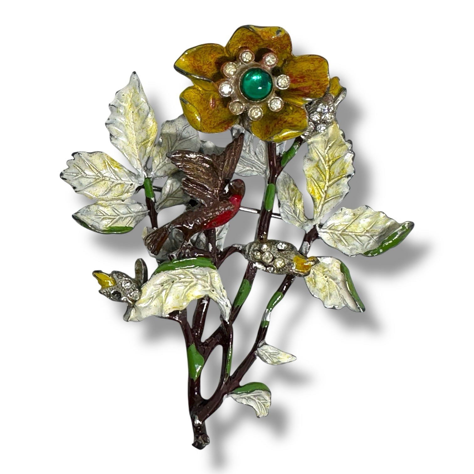 Bird Brooch Vintage 1940s Figural Rhinestone Statement Brooch Pin 2 3/4 Inches
