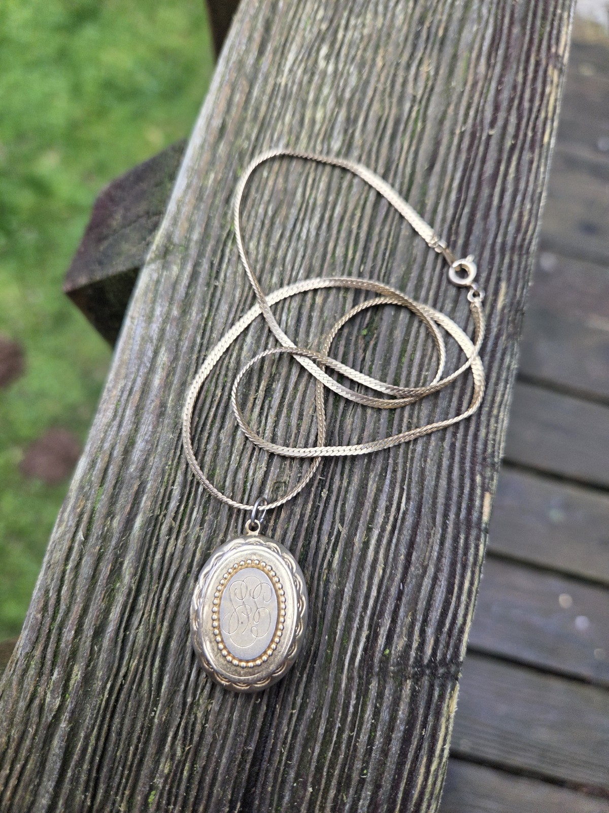 Vintage Ornate Locket Necklace Pendant Engraved Gold Tone Herringbone Chain