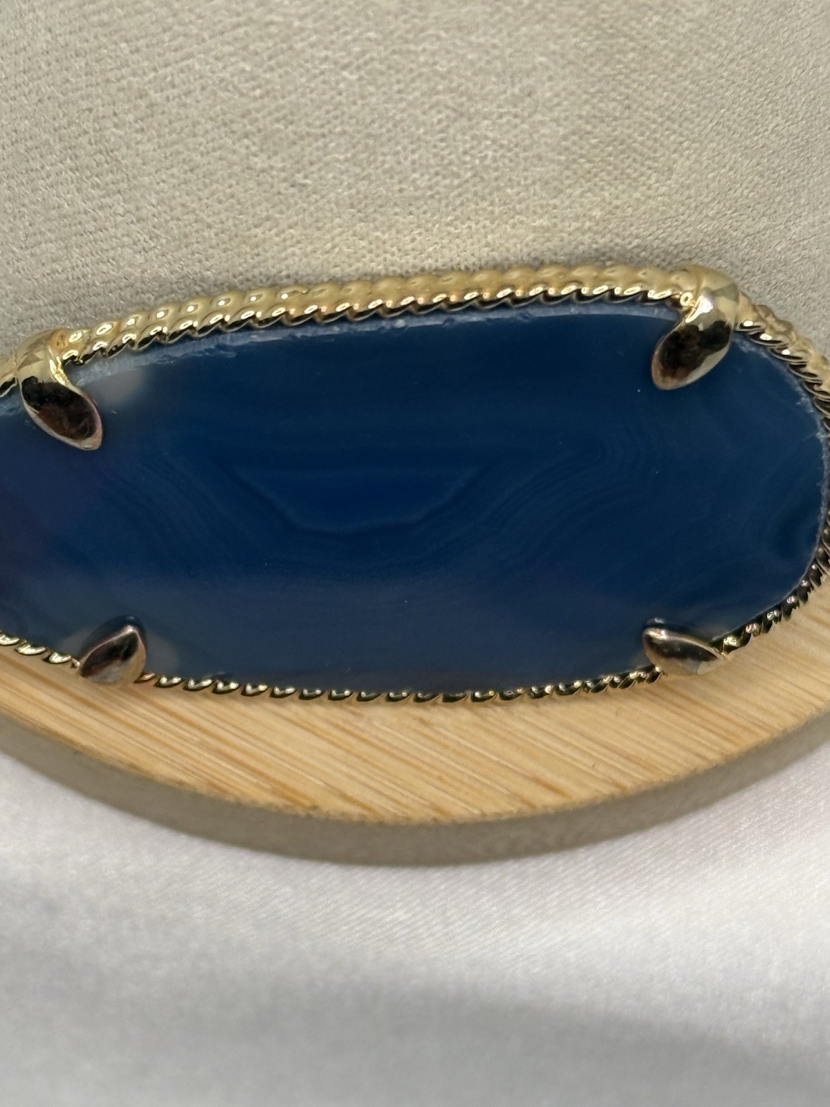Vintage Large Blue Agate Druzy Geode Slice Gold Tone Pendant Statement 2″