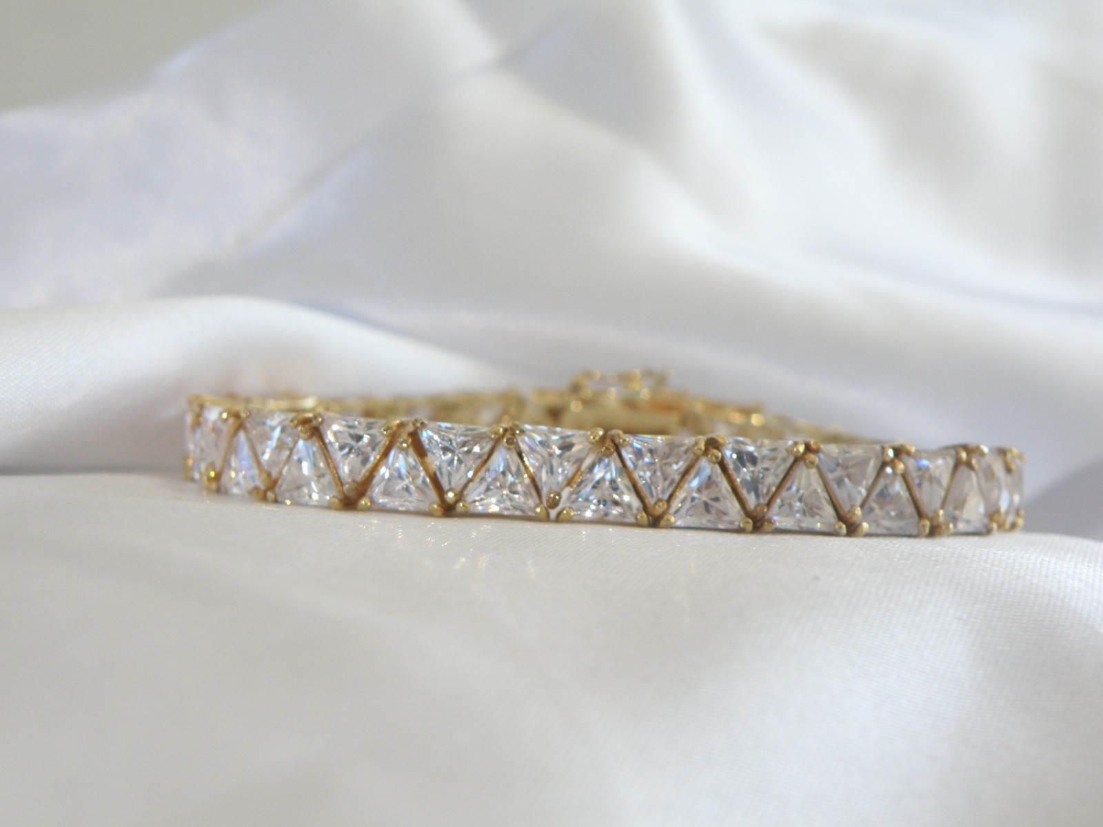 Vintage Sterling Silver 925 Gold Over Trillion Cut CZ Tennis Bracelet 7″