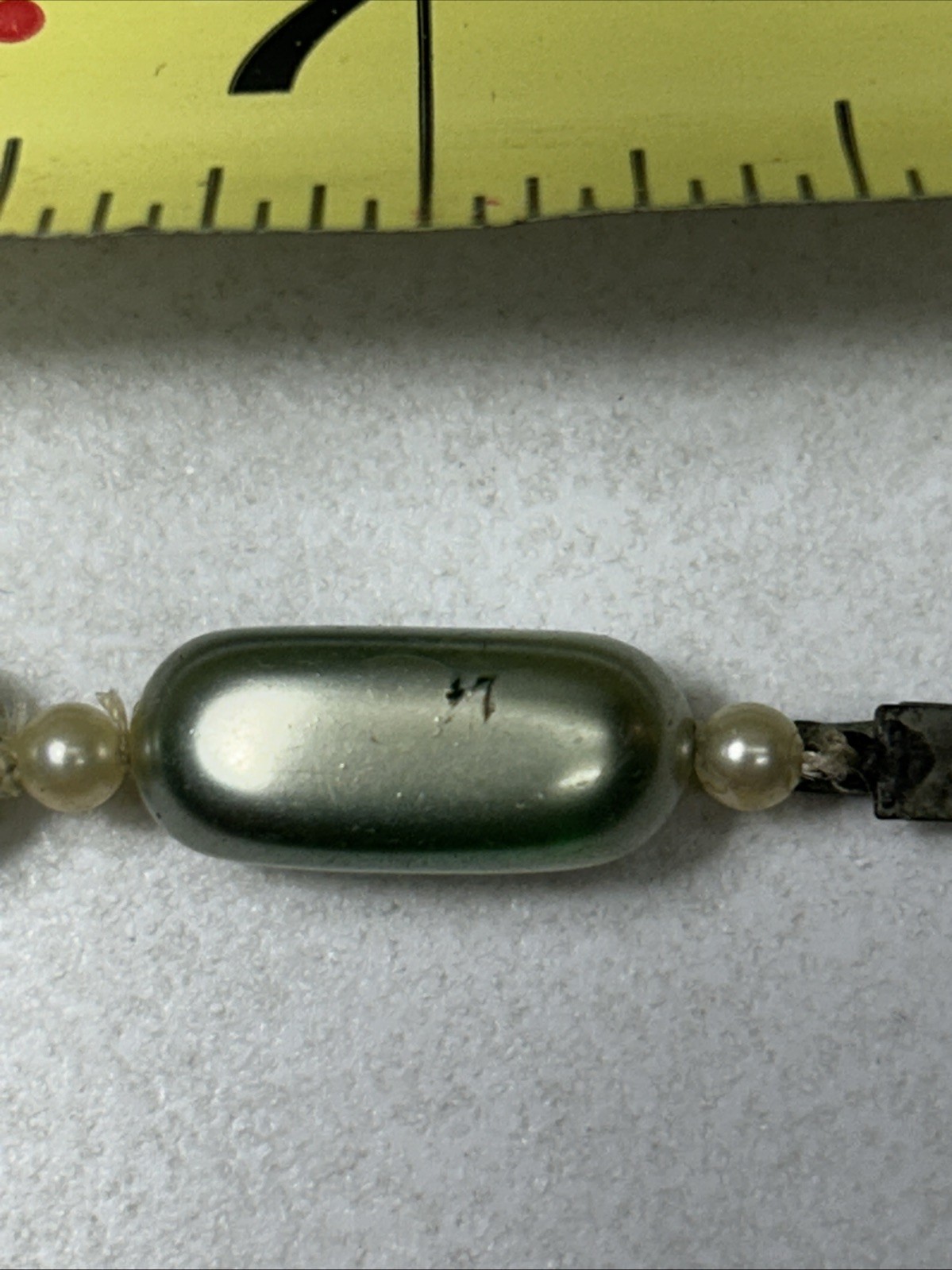 Vintage Beaded Bracelet With Sterling Clasp And Simulated Emerald