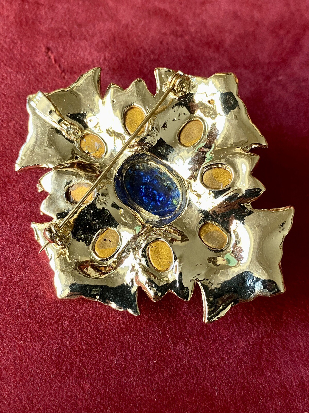 Maltese Cross Etruscan Style Brooch/Pendant!purple and blue! Glass Cabochonshuge