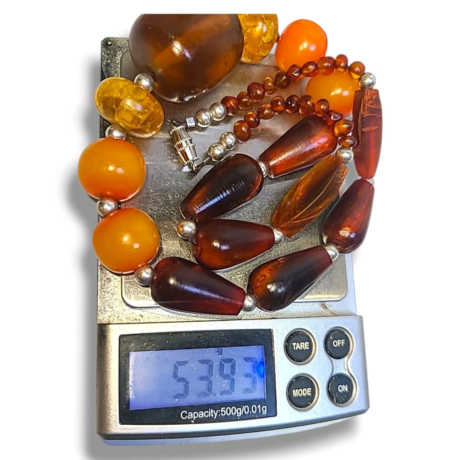 Mixed Baltic Amber Honey Cognac Butterscotch & 925 Silver Bead Necklace 20″