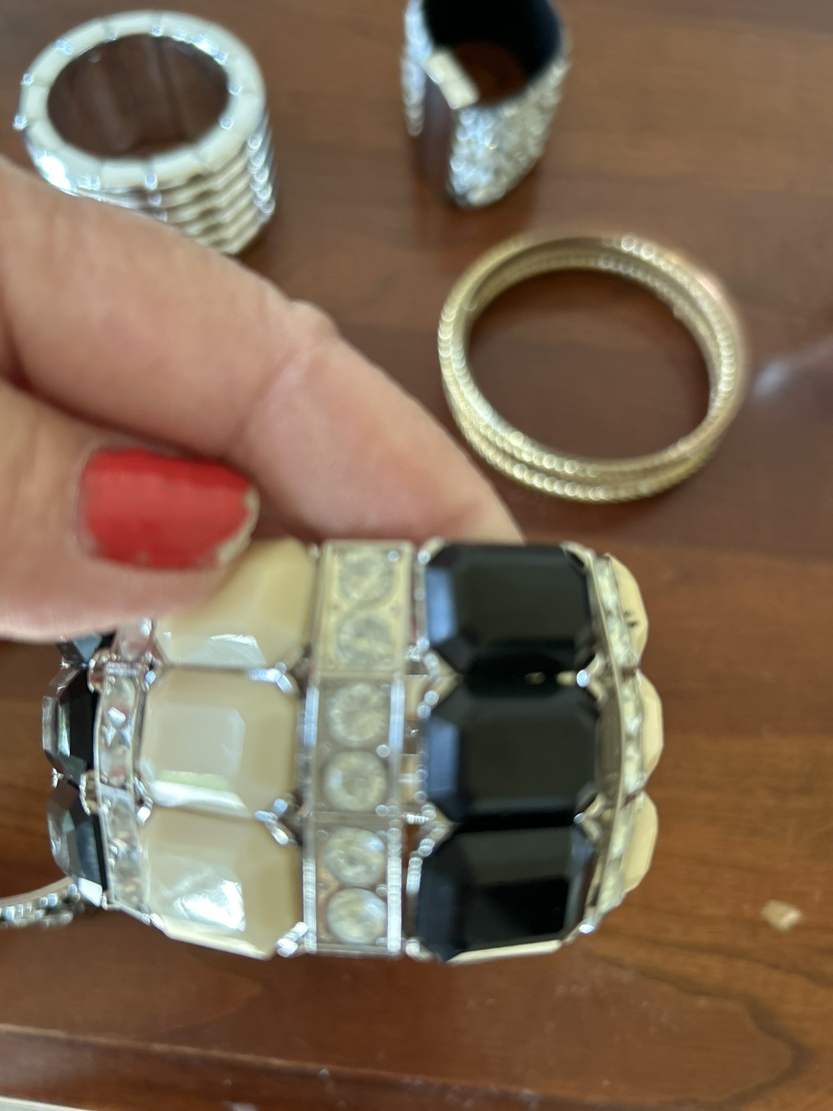 Vintage Metal Black And White Inlayed Enamel Bangles LOT OF 6 BANGLES
