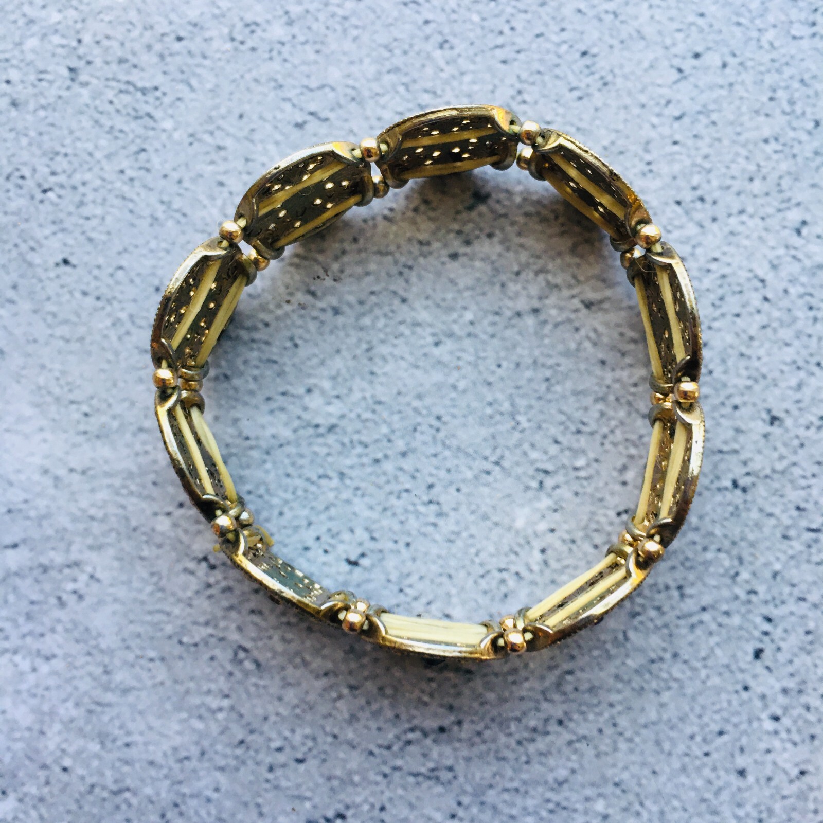 Gold Tone Filigree Multi Colored Rhinestone Expanding Bracelet 4″
