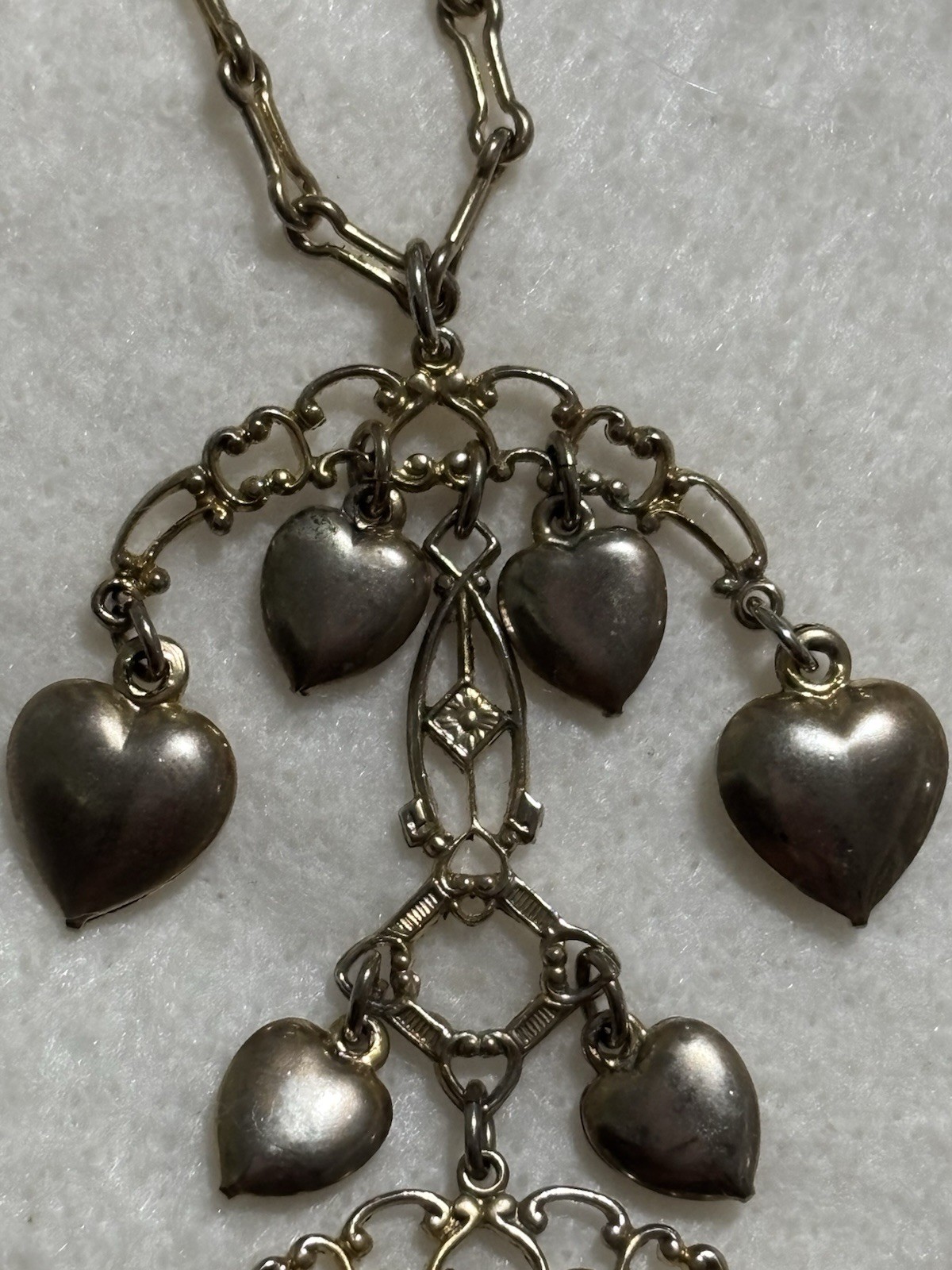 VTG Victorian Revival Heart Fringe Necklace Long 35” Statement Dangle Pendant